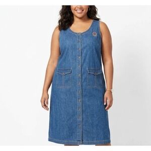Vintage Erika & Co. Denim Dress size 1X Blue Sleeveless Front Pocket Button
